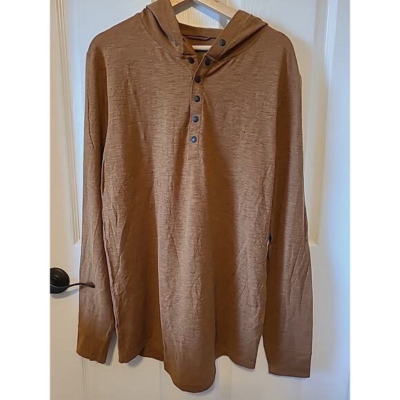 Walter Sky Top Large Brown Henley Sun Hoodie Pullover Base Layer WS-MH02 Merino - Picture 2 of 10
